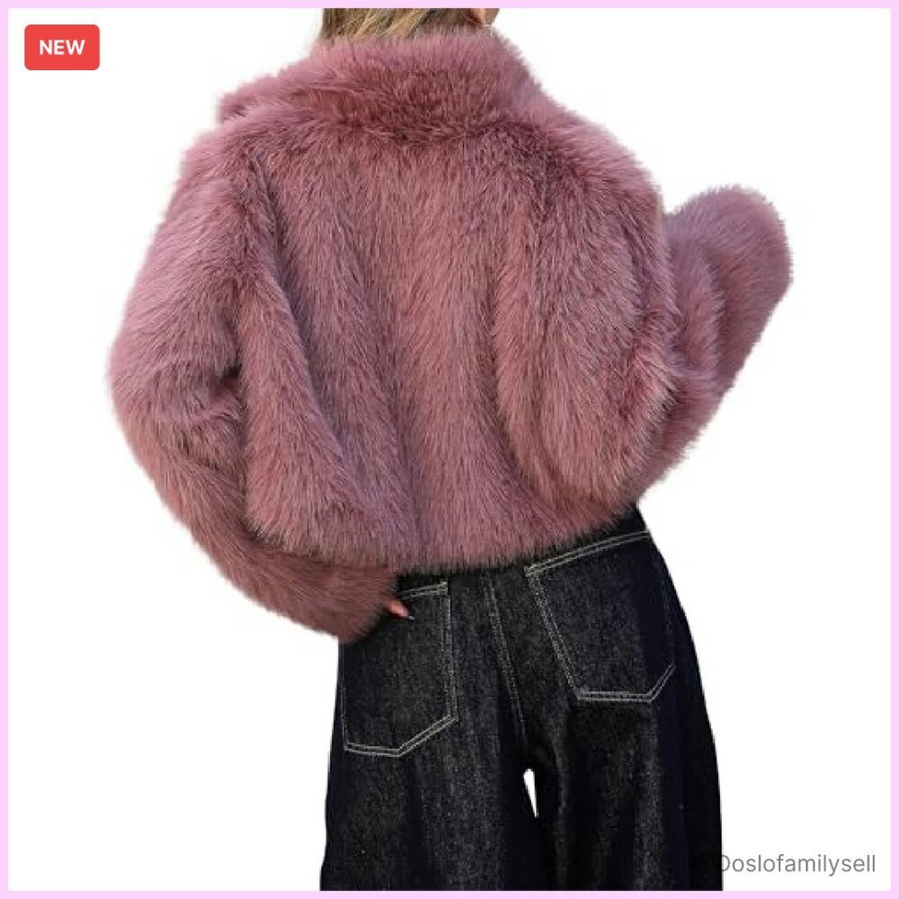 Stand Collar Faux Fur Jacket Long Sleeve Open Front Fluffy Elegant Winter Coat - Picture 6 of 8